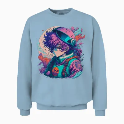 Anime Retro Kawaii Girl Unisex Sweatshirt - Light Blue