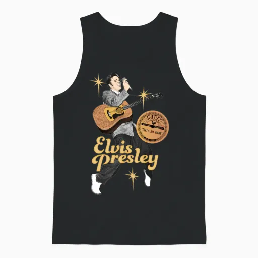Elvis Presley with Guitar and Microphone Unisex Tank Top in Black