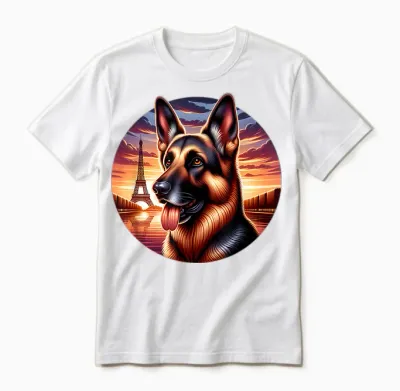 T-Shirt German Shepherd Dog Eiffel Tower Paris T-Shirt, Black, S Unisex T-Shirt - White