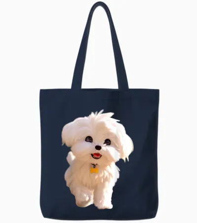 Malteser Kleiner Maltese Hund Hunde Liebe Süßer Malteser Tote Bags - Navy