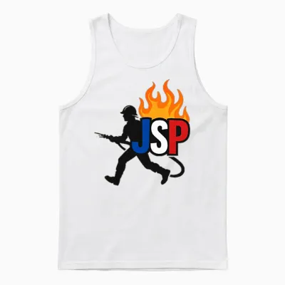 Jsp Silhouette Flame - Young Firefighter in Action T-Shirt, Black, S Unisex Tank Top - White
