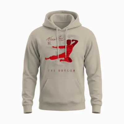 Bruce Lee the Dragon Flying Kick Silhouette Vintage T-Shirt, White Unisex Hoodie - Sand