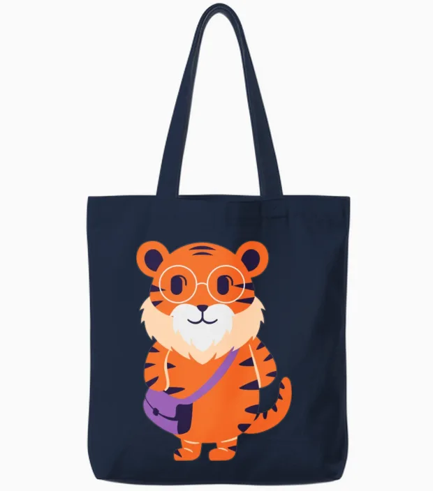 Funny Tiger Tote Bags in Navy