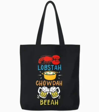 Funny Lobster Chowder Beer Boston Accent Gift Tote Bags - Black