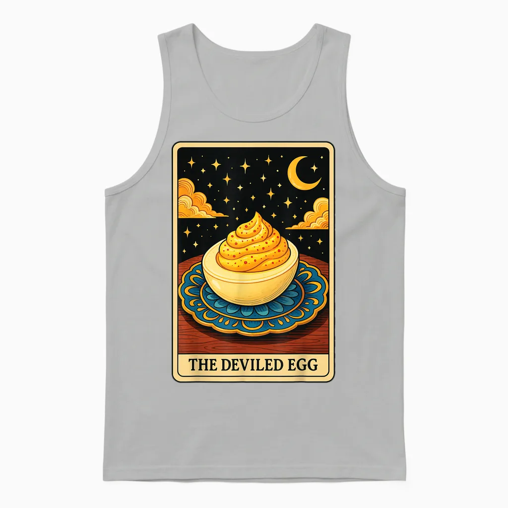 The Deviled Egg Tarot Card Unisex Tank Top in Ash