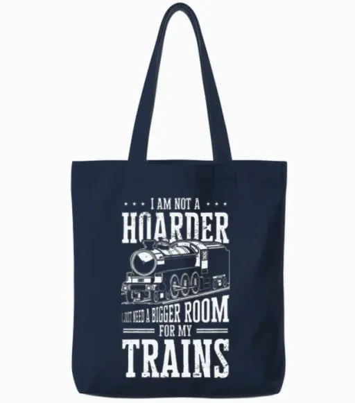 Train Model Railroad Builder Locomotive Train Fan Tote Bags in Navy