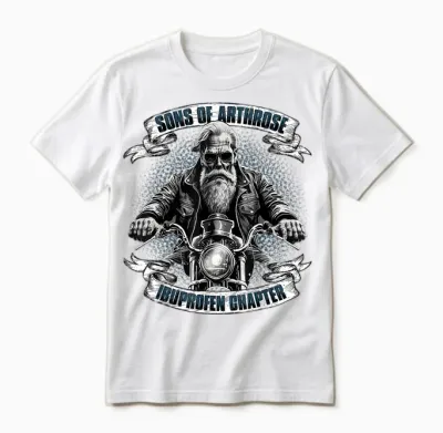 Lustiger Biker Spruch Für Den Alten Mann - Sons of Arthrosis - Ibuprofen Chapter Biker Motorcyclist T-Shirt for Older Men, Black, S Unisex T-Shirt - White