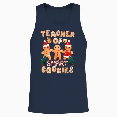 Christmas Teacher Cute Gingerbread Cookies Funny Holiday Unisex Tank Top - Navy
