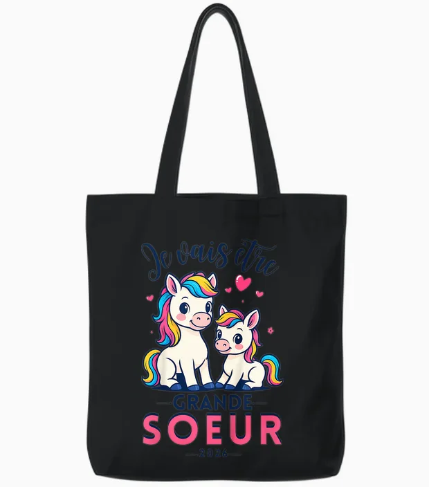 Child Future Big Sister 2026 Daughter Future Sister Announcement Gift Tote Bags in Black