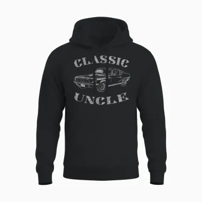 Funny Uncle Saying Classic Car Graphic Unisex Hoodie - Black