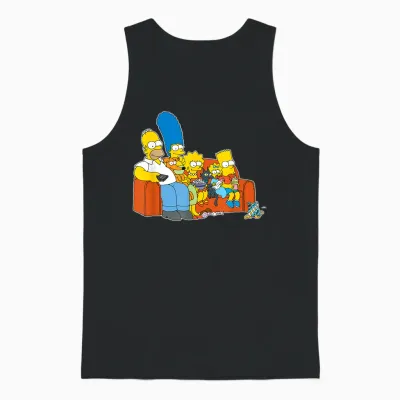 The Simpsons Homer Marge Maggie Bart Lisa Simpson Couch Unisex Tank Top - Black