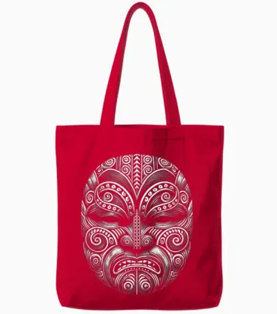 Mask Maori Design New Zealand Haka Kiwi Land Aotearoa Nz T-Shirt, Black, S Tote Bags - Red