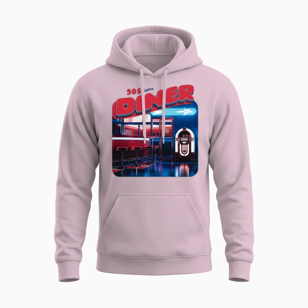 50s Retro Diner Good Times Unisex Hoodie in Light Pink