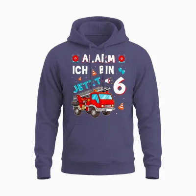 Kinder 6 Geburtstag Junge Mädchen Feuerwehr Geschenke Feuerwehrauto Unisex Hoodie - Heather Sport Dark Navy