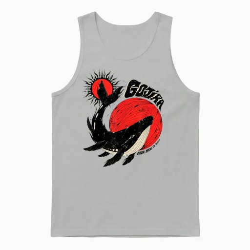 Gojira Whale Sun Moon Unisex Tank Top in Ash