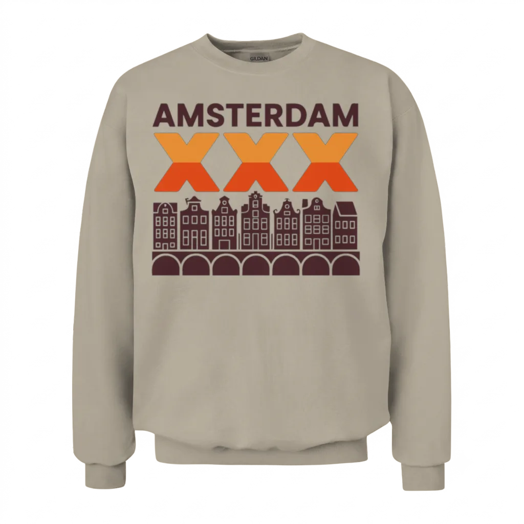 Amsterdam Triple X and Canal Houses Design Unisex Sweatshirt - Sand