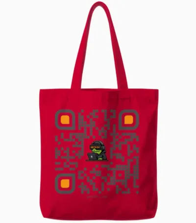 Decentralized Intel: Scannable Geck0x.com Qr Code Tote Bags - Red