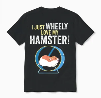 Funny Cute Hamster on Wheel Design with Funny Unisex T-Shirt - Black