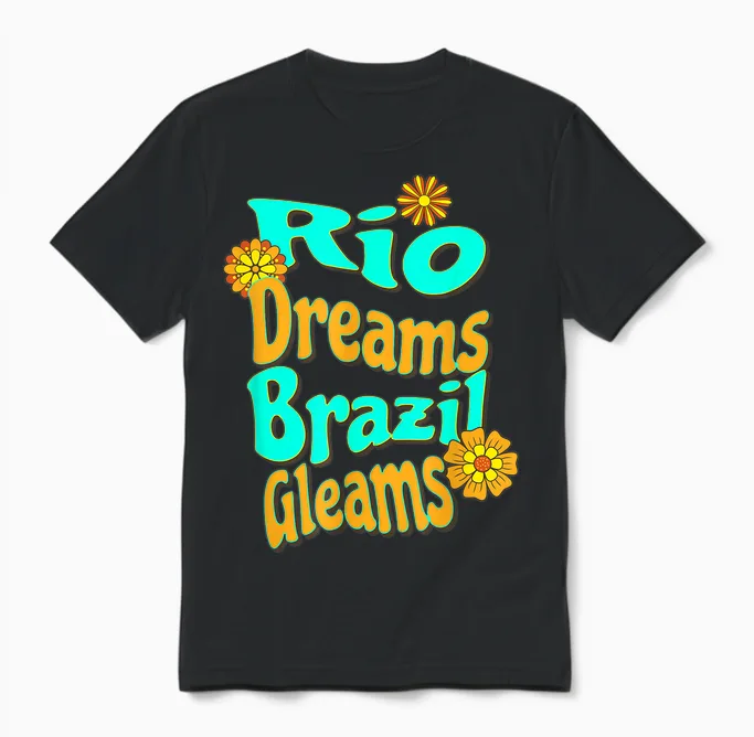 Rêves De Rio Brésil Brille été Tropical Rétro Unisex T-Shirt in Black
