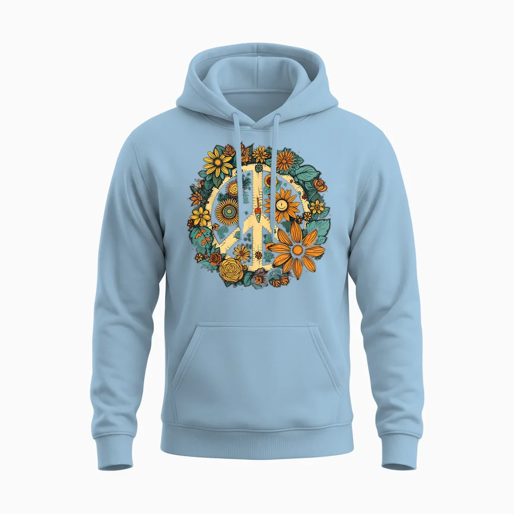 Hippie Daisy Peace Sign Retro Flower Sunflower Unisex Hoodie in Light Blue