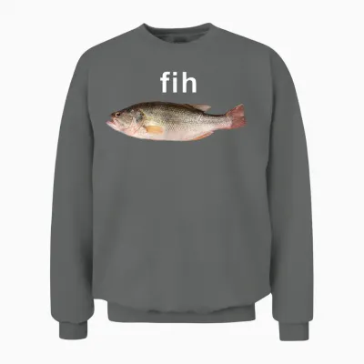 “fih” Funny Misspelled Fish Meme, Simple Humor Unisex Sweatshirt - Graphite Heather