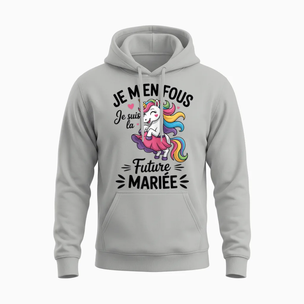 Unicorn Team Bride Je M'en Fous Je Suis La Future Bride Unisex Hoodie in Ash