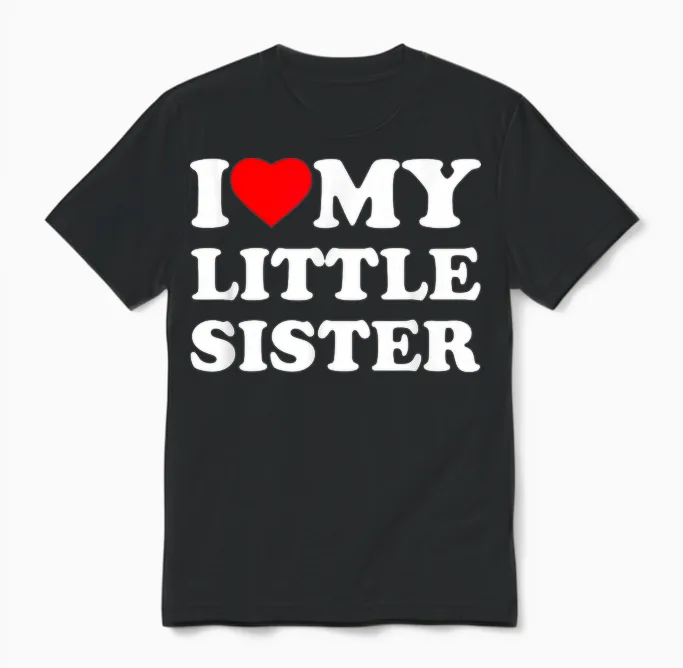 I Love My Little Sister Heart Funny Family Unisex T-Shirt in Black