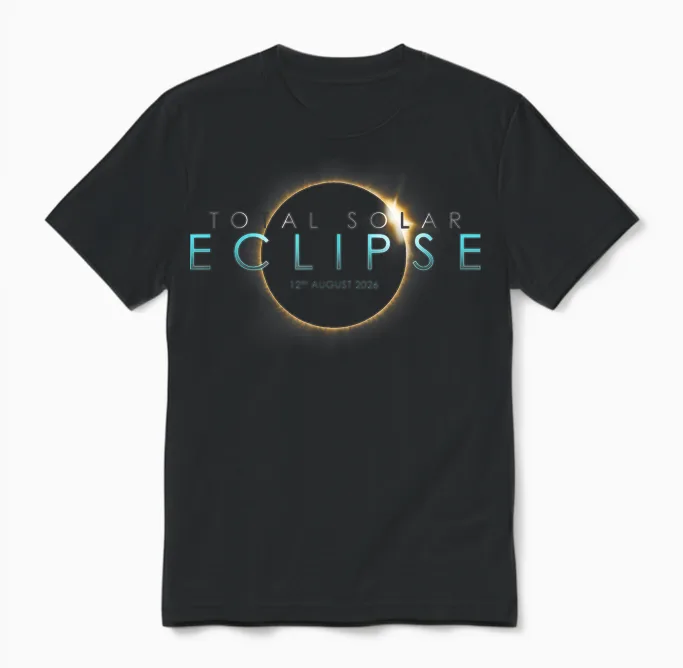 Total Solar Eclipse 12th August 2026 Celebrate Totality Unisex T-Shirt in Black