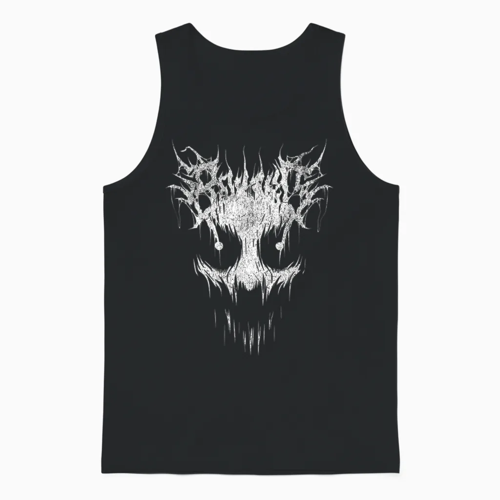 Sei Nett Black Death Metal Schrift Creepy Ghost Face Metalhead Unisex Tank Top in Black