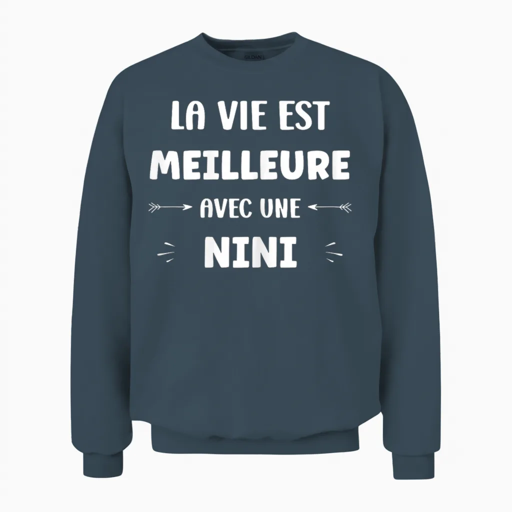 Humor Quote Nini Life Is Better with Nini T-Shirt, Black, Female X-Small Unisex Sweatshirt in Dark Heather