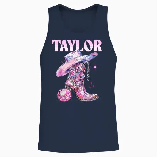 Taylor Outfit Disco Pink Cowgirl Shirt Women's Teen Girls Name T-Shirt, Black Unisex Tank Top - Navy