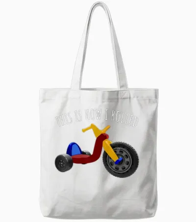Nostalgic Love 70s 80s Vintage Retro Toys Big Tricycle Wheel Tote Bags - White