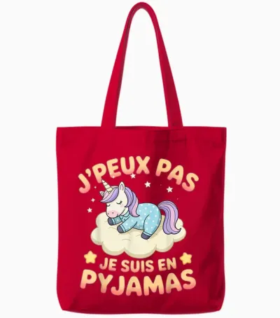 Je Peux Pas Je Suis En Pyjama Unicorn Funny Relaxation Tote Bags - Red