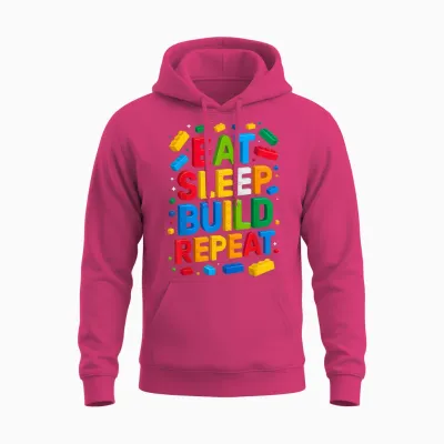 Eat Sleep Build Repeat Bausteine, Bausteine Unisex Hoodie - Heliconia