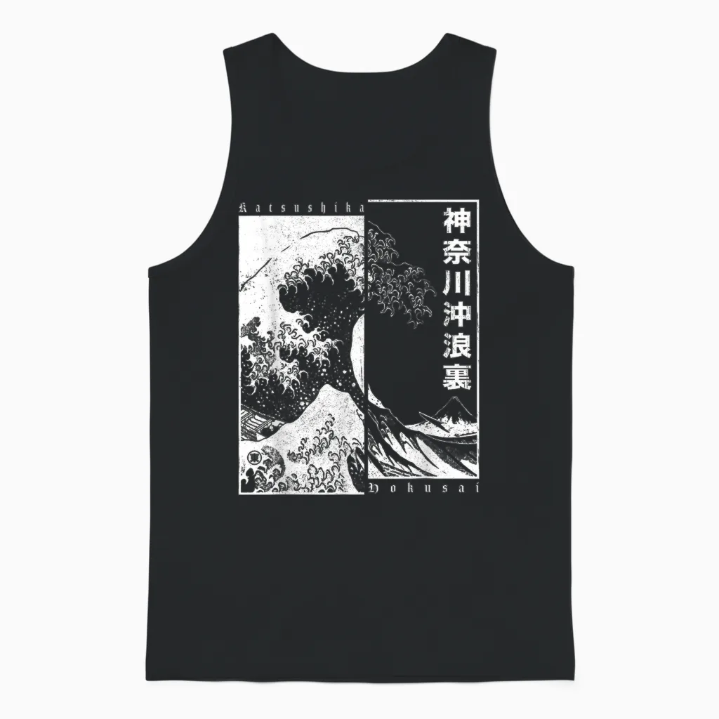 Japanese Otaku Motifs Japan Style Katsushika Hokusai the Great Wave off Kanagawa T-Shirt for Japan Fans, Anime Fans, Unisex Half Sleeve T-Shirt, Black, Small Unisex Tank Top in Black