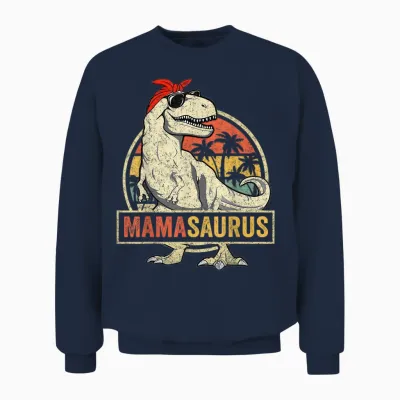 Family Saurus Shirts Store Mamasaurus T Rex Dinosaur Funny Mother's Day Gifts Mom Mommy Unisex Adult Classic Fit Black Short Sleeve Unisex Sweatshirt - Navy