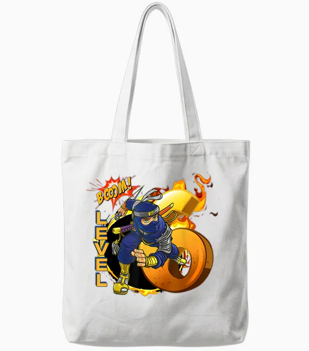 Kinder Ninja Geburtstag, 6 Jahre, Booom Level Ninja 6 Tote Bags in White