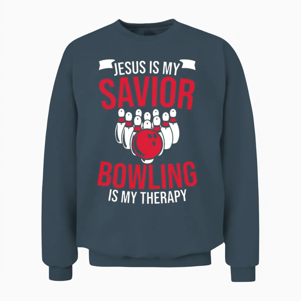Funny Christian Jesus Bowling Design Unisex Sweatshirt in Dark Heather