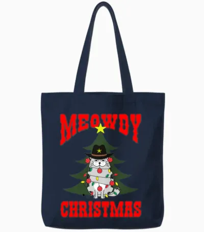 Meowdy Christmas Retro Tote Bags - Navy