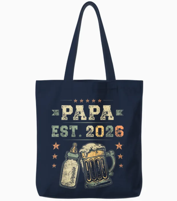Papa Est. 2026, Neuer Vater, Junger Papa, Erste Mal Papa Tote Bags in Navy