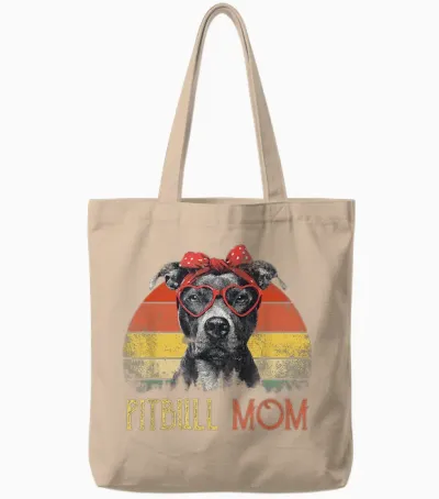 Pitbull Mom Dog Retro Vintage Design Tote Bags - Natural