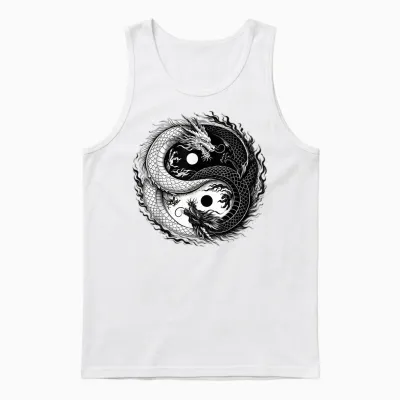 Yin and Yang Chinese Dragon Vintage Dragon Japanese Unisex Tank Top - White