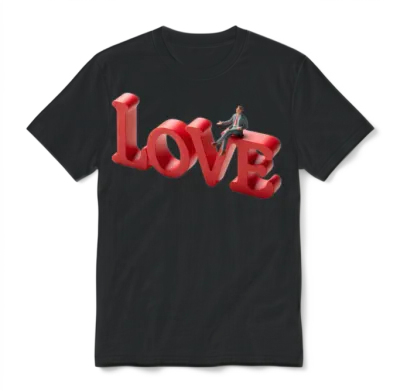 3d Love Typography with Creative Design Unisex T-Shirt - Black