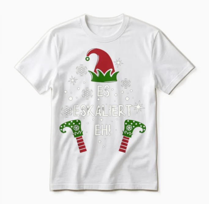 Es Eskaliert Eh! Elfen Familien Partnerlook Weihnachten Unisex T-Shirt in White