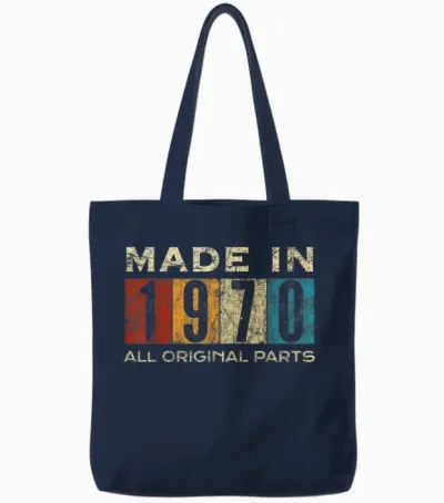 Retro 1970 All Original Parts Vintage Made in 1970 Tote Bags - Navy