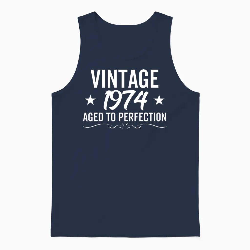 Vintage 1974 Aged to Perfection Unisex Tank Top in Navy