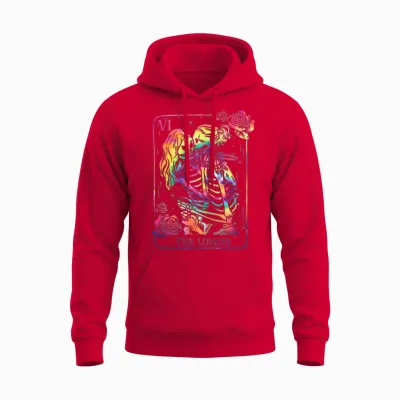 The Lovers Tarot Card Goth Tie Dye Kissing Lesbian Unisex Hoodie - Red