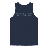 No One Is Illegal on Stolen Land Unisex Tank Top - Navy – 1