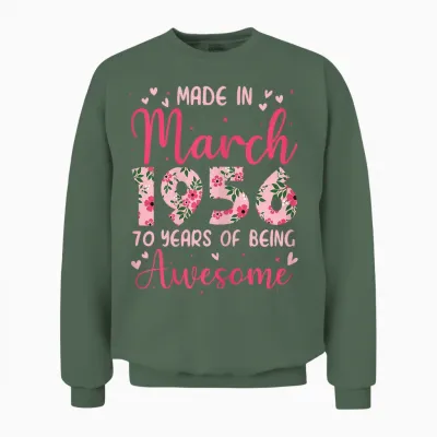 March 1956 Cool 70th Birthday Gift for Women Unisex Sweatshirt - Military Green