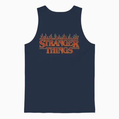 Stranger Things Vintage Flaming Logo T-Shirt, Black, S Unisex Tank Top - Navy